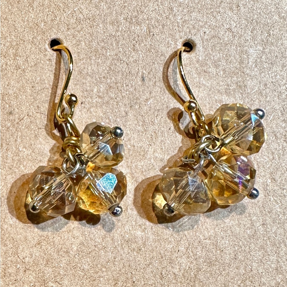 Handmade Champagne Swarovski Crystal Dangle Earrings Sterling Silver Backing